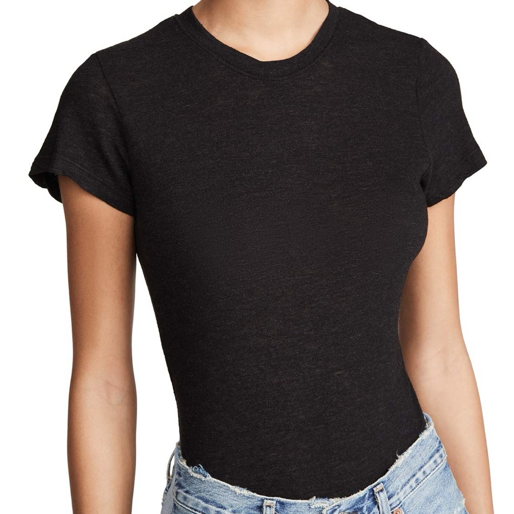 Monrow Textured Tri-Blend Fitted Crew Neck Tee Bodysuit size L